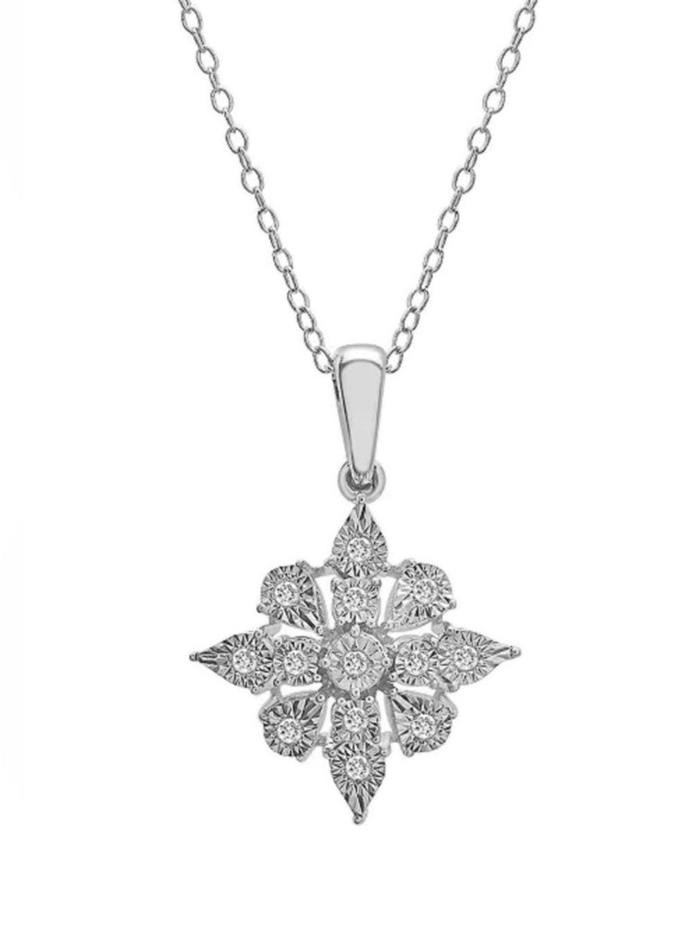 Macy’s Diamond Cluster Pendant Necklace 1/10 CT Sterling Silver
